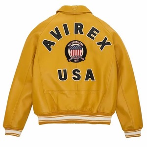 แจ็คเก็ตบอมเบอร์หนังสีเหลืองมัสตาร์ด, Avirex USA, ขนาดสั่งทำพิเศษ - Product Image 2