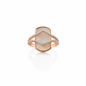 18K Solid Rose Gold Natural Stone Diamond Halo <b>Ring</b> Geometric Hexagon Design Elegant <b>Statement</b> Cocktail <b>Ring</b> for Women - Product Image 1