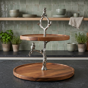 Minimalist 2 <b>Tier</b> Dessert <b>Stand</b> with Decorative Metal Tree Handle Elegant Durable Display for <b>Cakes</b> Cupcakes Snacks - Product Image 1