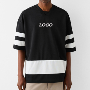 Men's Oversized Black V-Neck T-Shirt With <b>White</b> Stripes And Front Logo Print Short Sleeve Sporty Style Knitted Polyester - Product Image 3