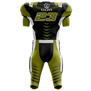 Uniforme de football américain personnalisé sublimé pour hommes, ensemble maillot et pantalon noir, vert et blanc - Product Image 3