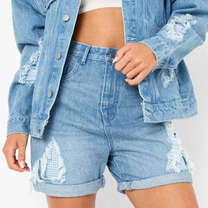 Ensemble short en jean 2 pièces sur mesure pour femme, motif uni, écologique, pour usage quotidien - Product Image 2