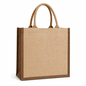 Sac de courses en jute avec poignée de longueur moyenne, option logo personnalisé, couleur marron naturel, pour les courses et les cadeaux - Product Image 1