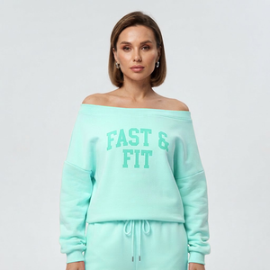 High Quality Custom Designed Women's <b>Off</b>-<b>Shoulder</b> Long Sleeve Plus Size <b>Sweatshirt</b> Anti-Wrinkle Breathable with Front Logo Print - Product Image 1