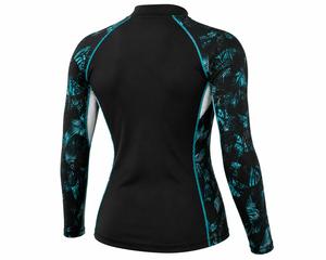 <b>Women's</b> Full Sleeve Rash Guard <b>Swim</b> Top Eco-Friendly UV Protection Breathable Quick Dry Spandex 180g Fabric Black Teal Print - Product Image 4