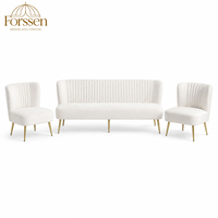 Ensemble de canapés de scène de mariage blancs de luxe en velours, mobilier de réception d'hôtel avec pieds dorés