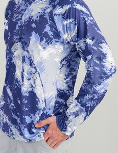 Camisa de Pesca con Capucha de Manga Larga con Efecto Tie-Dye Azul para Hombre, con Protección UPF 50, Anti-UV, Secado Rápido, Ligera - Product Image 3