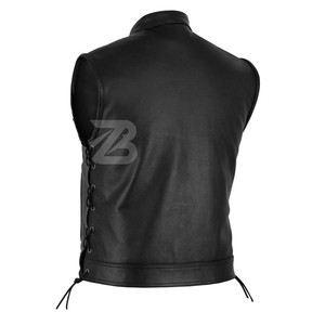 Gilet en cuir PU pour homme, imperméable, respirant, réversible, style urbain, col en V uni, fermeture éclair, vêtement d'extérieur chaud - Product Image 3