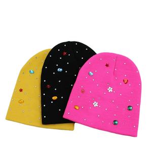 Fashion <b>Beanie</b> <b>Hat</b> with Nail Bead Embroidery for Adults Unisex Winter Casual Cap Yellow for Colors 100% <b>Wool</b> Adjustable - Product Image 1