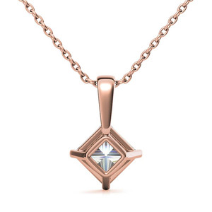 Designer 10k/18k/22k <b>SOLID</b> <b>Gold</b> <b>Pendant</b> Necklace With Lab Grown Diamond Princess Cut Fine Sustainable Link Chain <b>Pendant</b> Women - Product Image 2