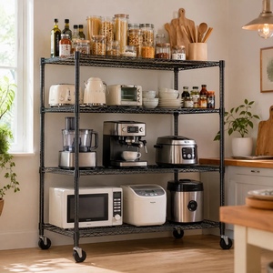 Modern Black Stainless Steel 4 Layer <b>Kitchen</b> <b>Rack</b> Heavy Duty Space Saving Countertop Storage <b>Shelf</b> Organizer At Affordable Price - Product Image 6