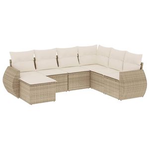 Conjunto de Sofá de Jardín Grande con Patas Ajustables en Ratán Sintético PE Beige - Product Image 2