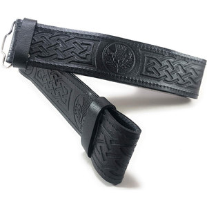 Cinturón Escocés de Cuero Negro para Kilt con Diseño de Cardo Grabado, Suministros de Fábrica Personalizados de Alta Calidad - Product Image 1