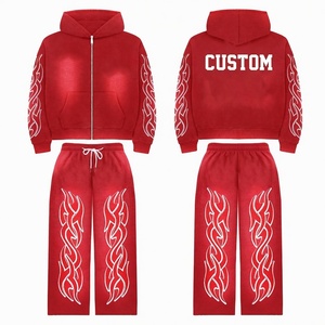 Chándal personalizado Glory con sudadera con cremallera y pantalones anchos 100% algodón, ligero, ecológico, ajuste a la cintura, para uso diario. - Product Image 1