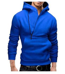 เสื้อฮู้ดสวมหัวผ้าคอตตอนฟลีซของผู้ชายสีพื้นมีซิปแบบถักขนาดพลัสไซส์ผ้าทอป้องกันการหด - Product Image 1