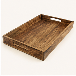 Bandeja de servir hecha a mano de madera de mango premium, rectangular grande, estilo rústico, con asas recortadas, para desayuno, café y mesa. - Product Image 5