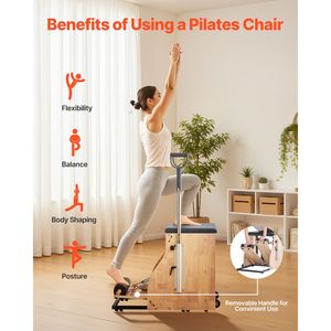 Sedia Pilates in Legno con Pedali Divisi, Trainer per Stabilità, Reformer per Esercizi, Maniglie Pila, Accessori per Allenamento Yoga e Fitness - Product Image 2