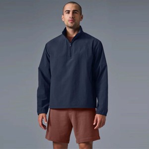 Sweat-shirt à col zippé pour homme, bleu gris, manches longues, couleur unie, décontracté, tricoté, en spandex/nylon, fermeture éclair - Product Image 1