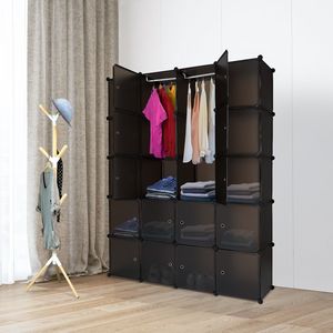 Organisateur empilable 20 cubes marron, armoire modulaire multifonctionnelle avec tringle suspendue, penderie portable, étagères de rangement design - Product Image 2