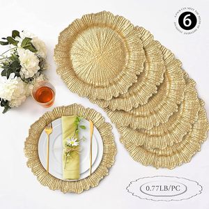 Assiette de présentation décorative de luxe pour événements de mariage, assiette de présentation ronde à bord doré pour la décoration de table d'hôtel ou de fête - Product Image 2