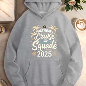 Sudadera con Capucha Casual para Mujer, Diseño Impreso 'Birthday Cruise Squad 2025', Roja, de Poliéster, con Bolsillos, Top de Punto con Capucha para Verano - Product Image 4