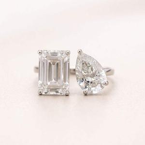 <b>Emerald</b> Cut Moissanite Diamond <b>Rings</b> in 925 Sterling <b>Silver</b> Rhodium Plated Vintage Wedding Jewelry Gift - Product Image 1