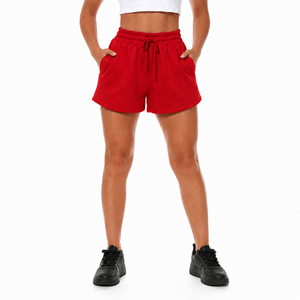 Shorts d'hiver pour femmes à taille haute en polaire épaisse avec cordon de serrage et poches latérales, personnalisables avec logo – Shorts de sport en polaire sur mesure - Product Image 1