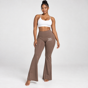 Seamless <b>Flared</b> <b>Leggings</b> High Waist Full Length Solid Color Yoga Pants Custom Logo Women Activewear Sportswear - Product Image 4