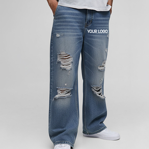 Jeans de Mezclilla para Hombre, Corte Recto, Desgastados, Cintura Media, Transpirables, Estilo Vintage, Otoño-Invierno, Color Sólido, Estilo Urbano Hip Hop, con Bordado - Product Image 5