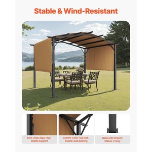 Pergola Retrattile da Esterno 12 x 10 piedi, Tettoia Parasole con Parte Superiore Arcuata, Riparo in Metallo per Patio, Grande Gazebo e Pergola - Product Image 2