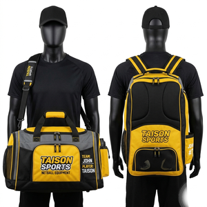 Premium 600D Polyester Netball Bag Black Yellow Panel Design Dual Carry Backpack Duffle Custom Logo Print - Product Image 1