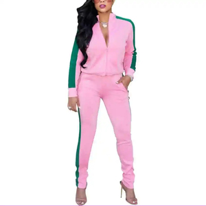 Unisex <b>Pink</b> Green Color Blocking <b>Tracksuit</b> Full Zipper Hooded Casual Jogging Pants Set Spring Breathable Quick Dry Spandex - Product Image 1