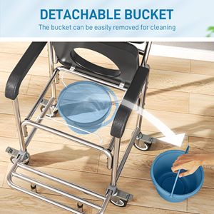 Chaise roulante médicale 3-en-1 noire pour transport accessible, équipement de sécurité pour salle de bain - Chaise de douche et fauteuil roulant - Product Image 5