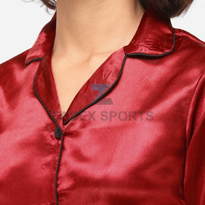 Pyjama en satin polyester/coton pour femmes, logo personnalisé, doux, respirant, fermeture à cordon, vêtements de nuit confortables, ensemble de vêtements de détente - Product Image 4