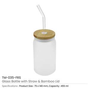 Botella de Vidrio de 455 ml con Pajita y Tapa de Bambú para Bebidas y Vino, Diseño Elegante y Ecológico - Product Image 3