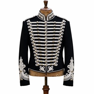 Men's Black Wool Hussar <b>Jacket</b> With <b>Silver</b> Embroidery And Turn-down Collar Formal Winter Coat For Uniforms - Product Image 2