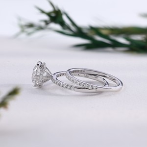 Round Cut White <b>Gold</b> Lab grown Diamond Engagement <b>Ring</b> <b>Set</b> Classic Matching Pave Wedding Band Bridal <b>Ring</b> <b>Sets</b> Fine Jewelry - Product Image 2
