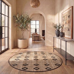 Alfombra Redonda de Yute con Patrón Geométrico, Estilo Bohemio, Tejido Plano, Antideslizante, para Sala de Estar - Product Image 5
