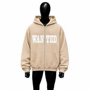 Sweat à capuche zippé personnalisé beige avec motif graphique, coupe oversize, style streetwear, en molleton de coton épais, pour homme, vente en gros, décontracté - Product Image 1