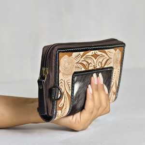 Cartera de Cuero Genuino 100% con Estilo Occidental para Mujer, Diseño Único con Cierre de Cremallera y Ranuras para Tarjetas, ¡Gran Venta! - Product Image 3