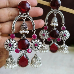 Pendientes de latón con piedras de moda Monalisa, chapados en plata, ligeros, a prueba de golpes, joyería tradicional india, accesorio al por mayor - Product Image 1