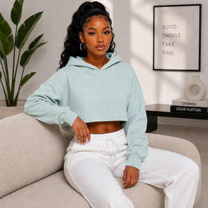 Cosh International Sorority Sisterhood Custom Manufacturer Women <b>Crop</b> Top Solid Drop Shoulder <b>Zip</b> <b>up</b> Hoodie Baggy Raw Hem - Product Image 4