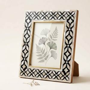 Premium Modern Rustic Ornate Rectangular <b>Frame</b> Bone Inlay Design <b>Black</b> and White Geometric Handmade Wooden Tabletop <b>Photo</b> <b>Frame</b> - Product Image 3