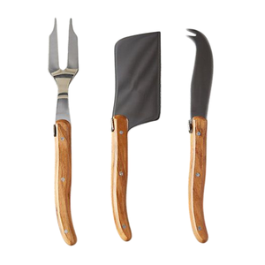 Ensemble de 3 couteaux à fromage en acier inoxydable de haute qualité avec manches en bois naturel, accessoires de cuisine pour fromages durs et mous - Product Image 5