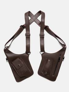 FAZMAX <b>Brown</b> Oxford Tactical Harness Bag Unisex Shoulder Sling <b>Backpack</b> Genuine Leather Lining Zipper Detachable Strap - Product Image 2