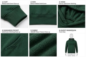 เสื้อฮู้ดดี้สีเขียวเข้มเข้ม ผ้าฝ้าย 100% ออกแบบเองได้ มีกระเป๋าจิงโจ้ สายรัดเอว ขอบแขนและชายเสื้อแบบริบ ทรงโอเวอร์ไซส์ หนานุ่ม สำหรับผู้ชาย - Product Image 6