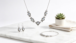 Art Palace Vintage Moon Phase <b>Statement</b> <b>Necklace</b> With Blue Cubic Zirconia In Antique Silver Plated Alloy For Party Wear - Product Image 3