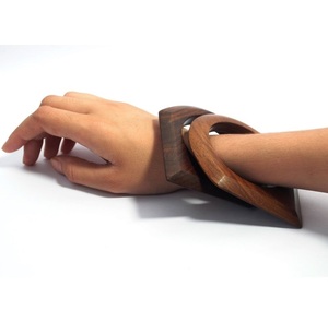 ANAM OVERSEAS Handmade Wooden <b>Bangles</b> Set Geometric Sissoo Wood <b>Bangle</b> <b>Bracelet</b> Pair Wax Polished Vintage Jewelry for Women - Product Image 1