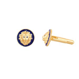 Mancuernillas de Lujo con Cabeza de León Chapadas en Oro para Hombre, Esmalte Azul, Accesorios Formales para Camisa, Regalo de Boda o Negocios, Diseño Exclusivo - Product Image 2