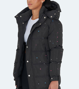 OEM Wholesale <b>Hooded</b> Puffer Jacket <b>Black</b> Dot Pattern Thick Polyester Winter Casual <b>Coat</b> Zipper Closure Unisex - Product Image 2